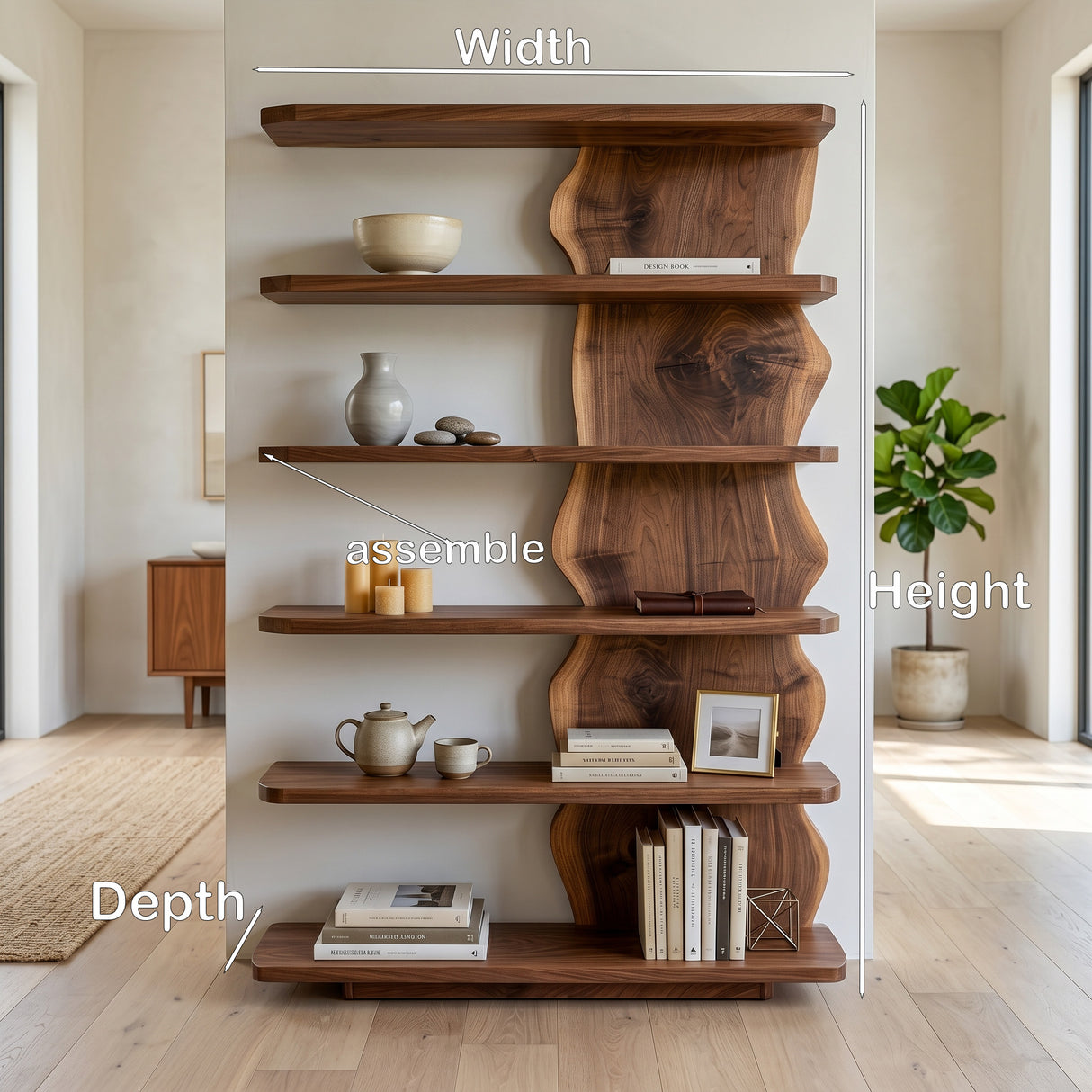 Scandinavian Natural Wood Standing Shelf For Corner Space