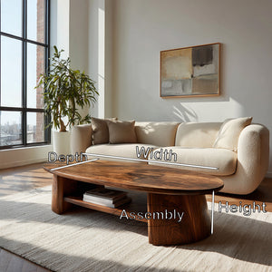 Handcrafted Oval Coffee Table With Open Storage For Home Decor