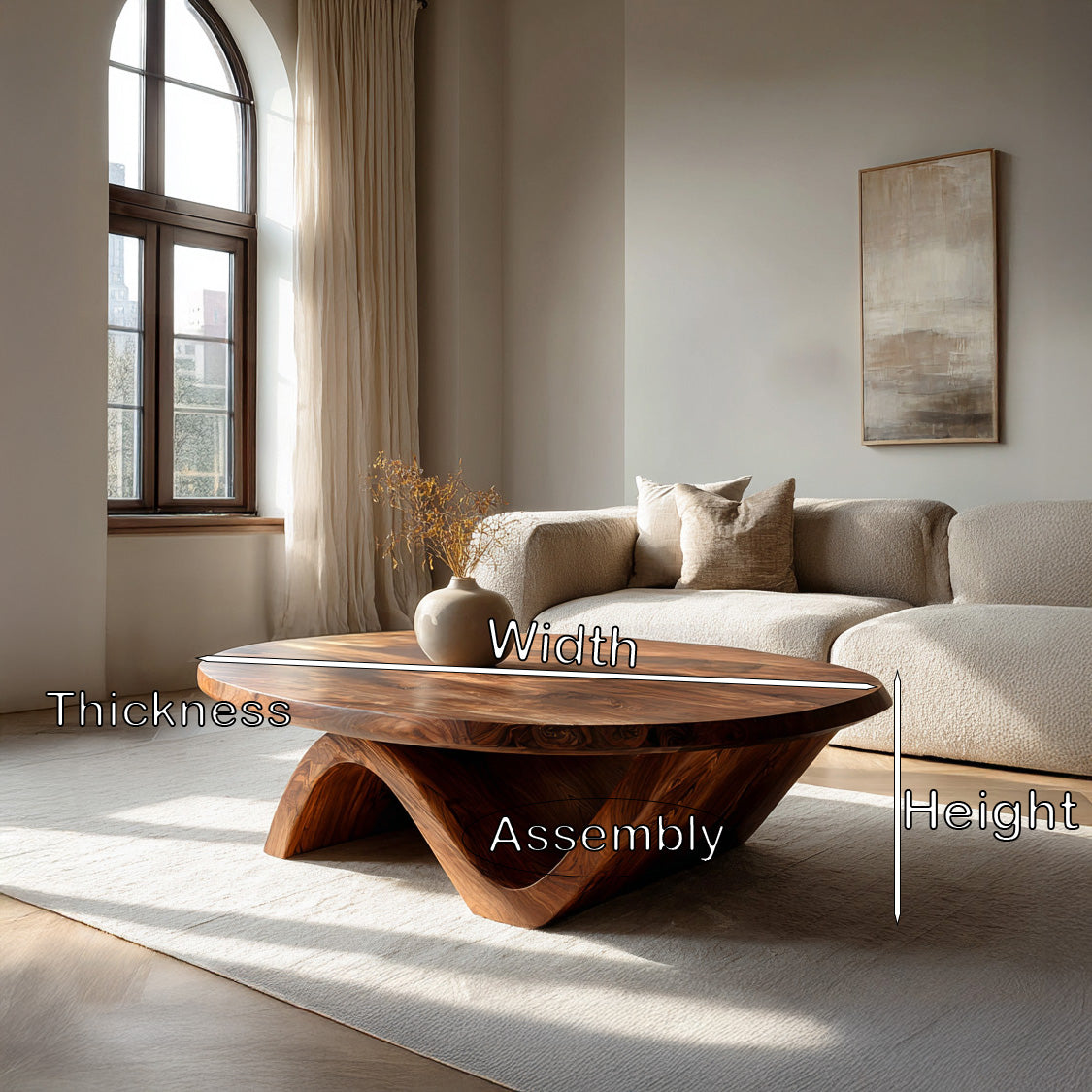 Sculptural Round Coffee Table With Curved Base For Home Decor