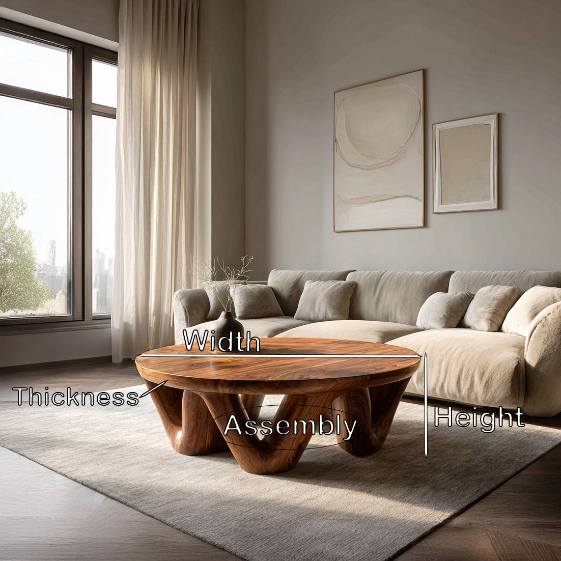 Modern Round Coffee Table With Flowing Sculptural Base For Home