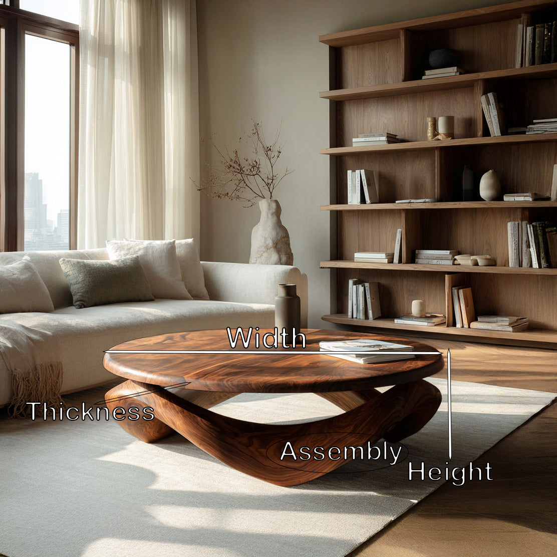 Contemporary Sculptural Coffee Table With Pedestal Base For Living Room