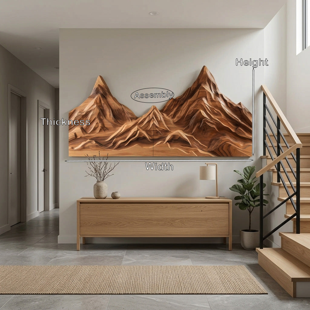 Rustic Mountain Wall Art Sculpture Hand Carved For Bedroom And