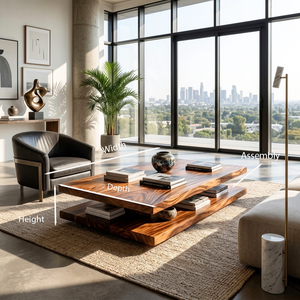 Elegant Wooden Coffee Table Two Layers For Living Room