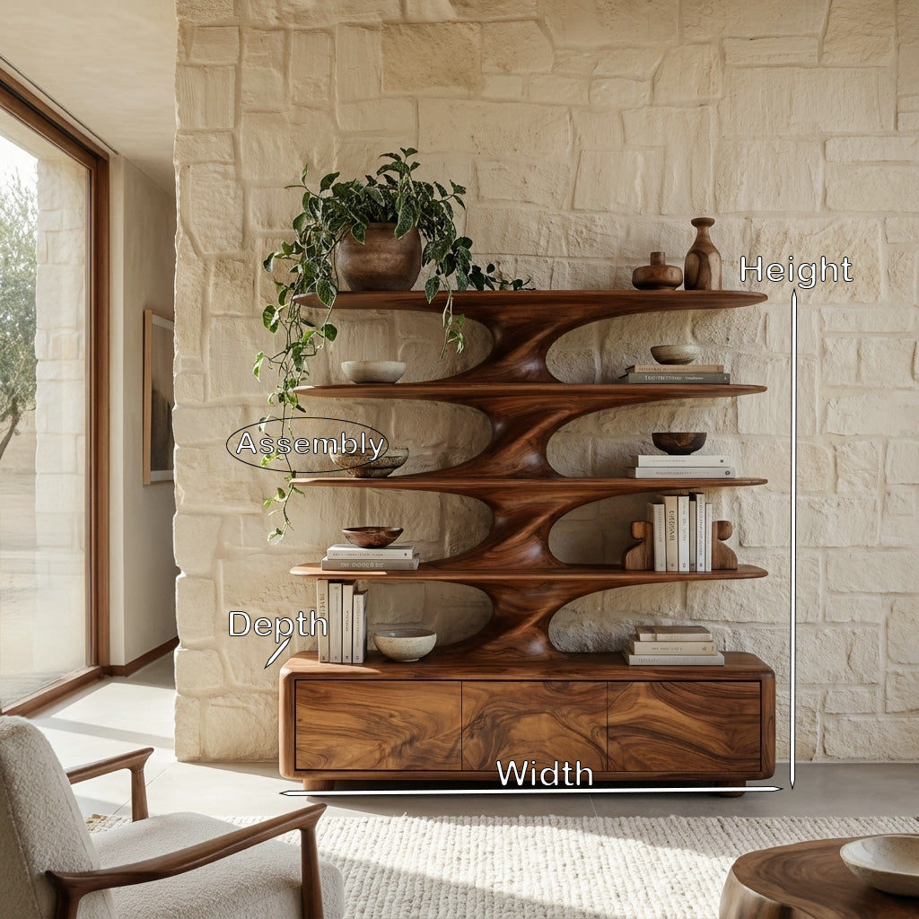 Organic Bookshelf With Twisted Tiers For Home Library