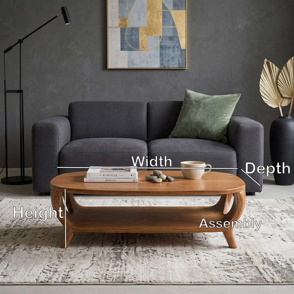 Organic Curved Coffee Table With Shelf For Living Room Decor