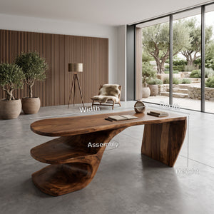 Sculptural Desk With Built-in Shelf For Home Office