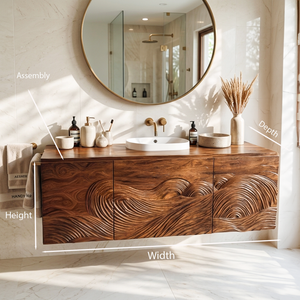 Sculptural Bathroom Vanity Wave Texture Wood Cabinet For Luxury Bathroom