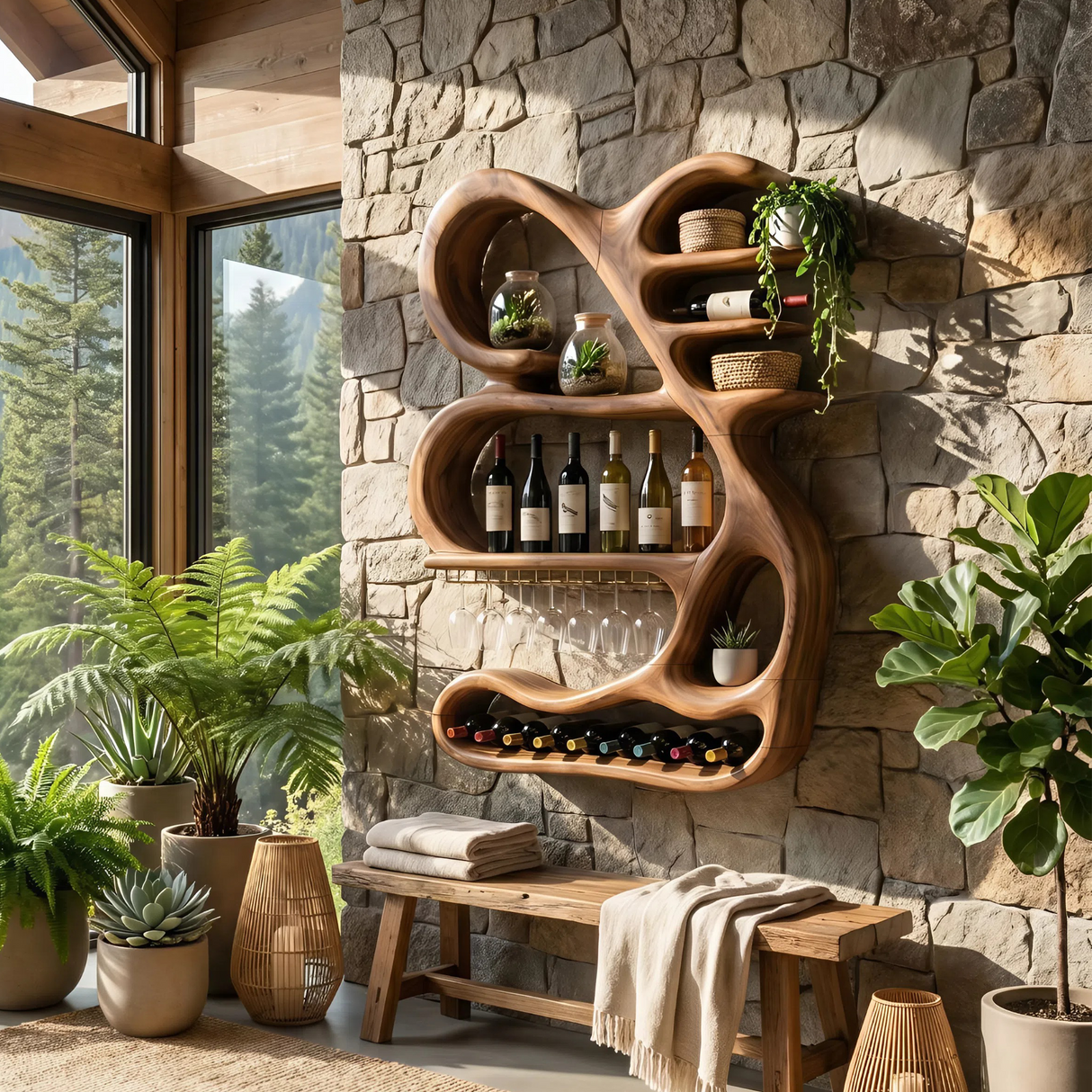Organic Sculptural Wine Display Rack For Home Bar