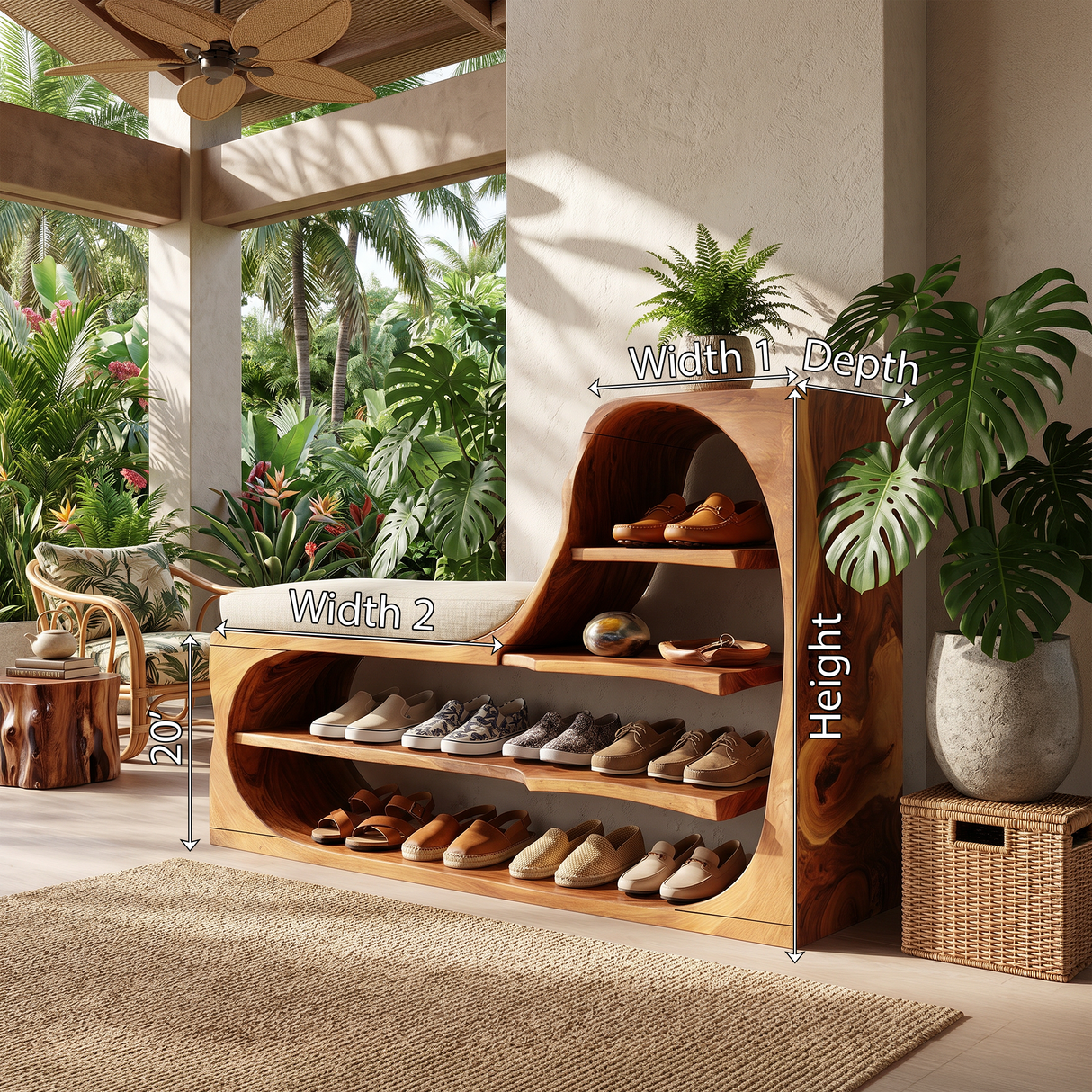 Rustic Shoe Bench Rack For Entryway Hallway Storage Corner