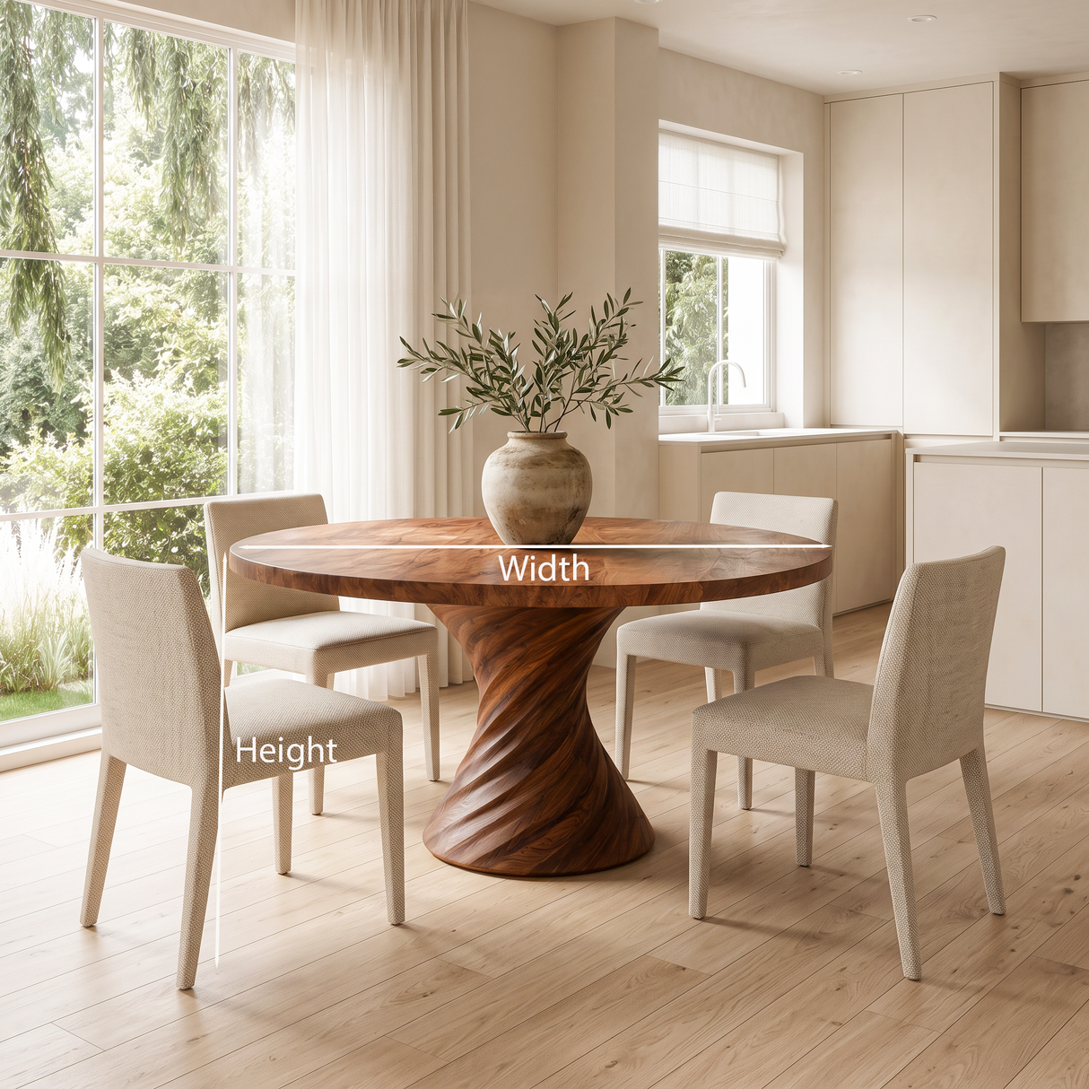 Modern Round Dining Table With Statement Spiral Pedestal For Home