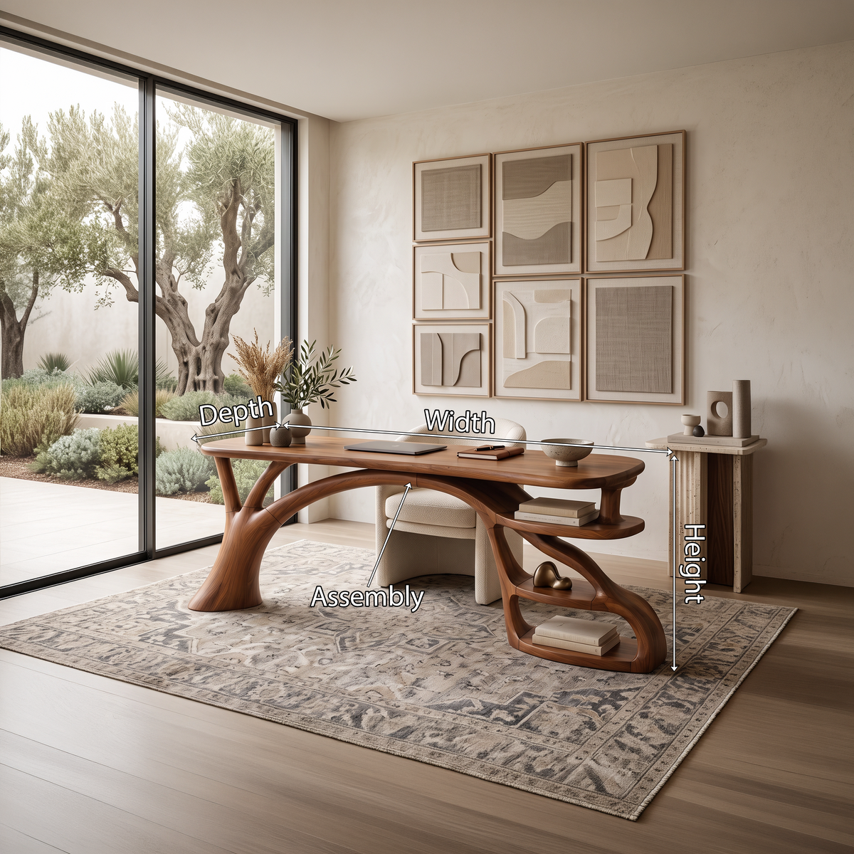 Rustic Curved Leg Writing Desk Home Office