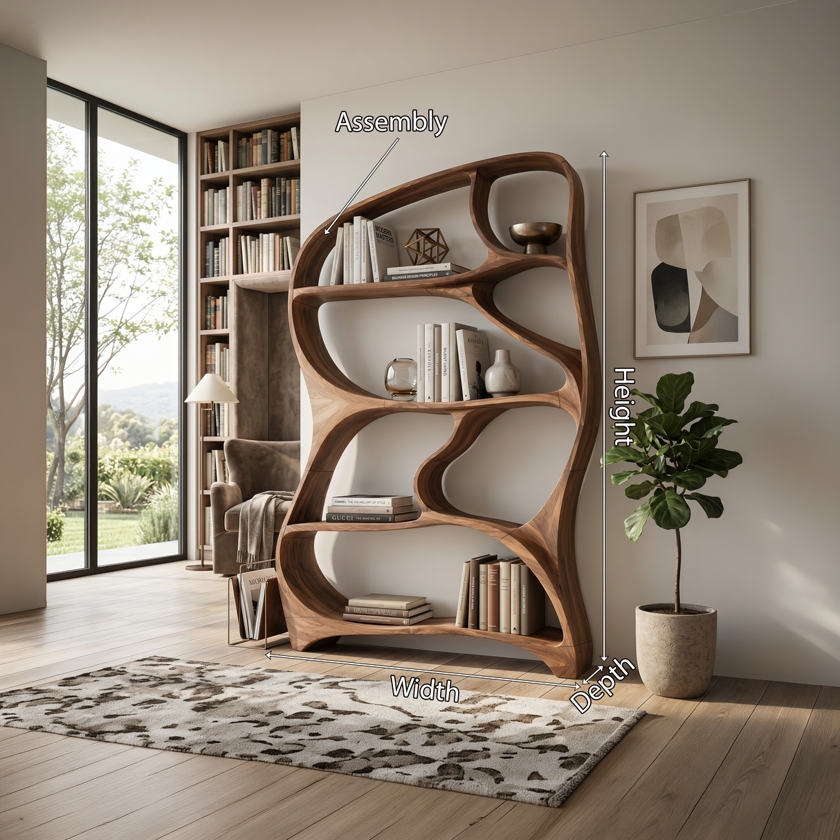 Organic Wall Bookcase For Contemporary Living Room