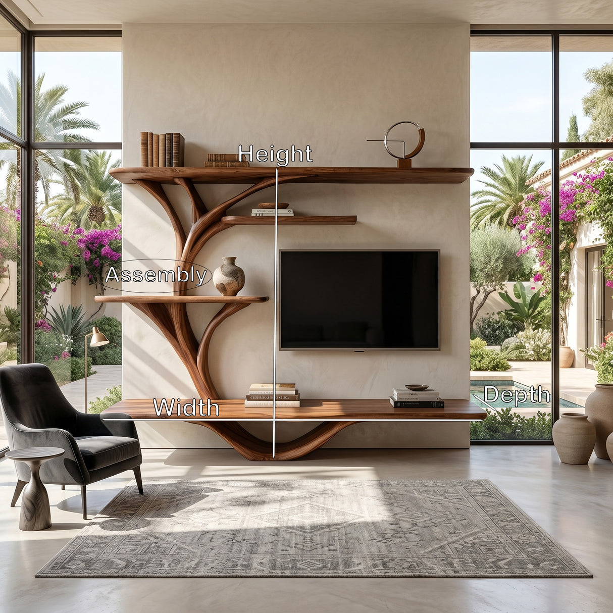 Organic TV Stand With Sculptural Branch Shelves For Living Room
