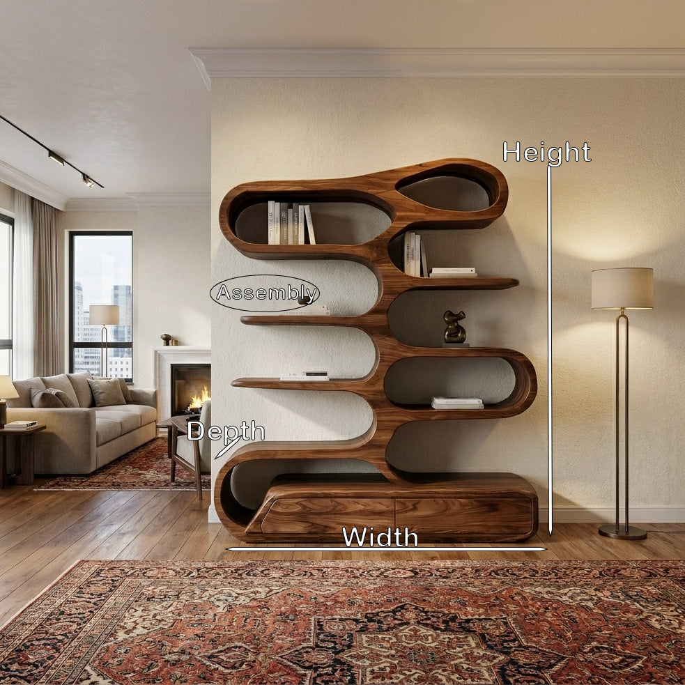 Minimalist Sculptural Bookshelf With Rounded Compartments For Reading Room
