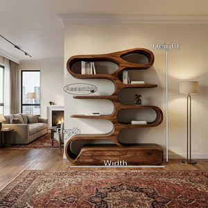 Minimalist Sculptural Bookshelf With Rounded Compartments For Reading Room