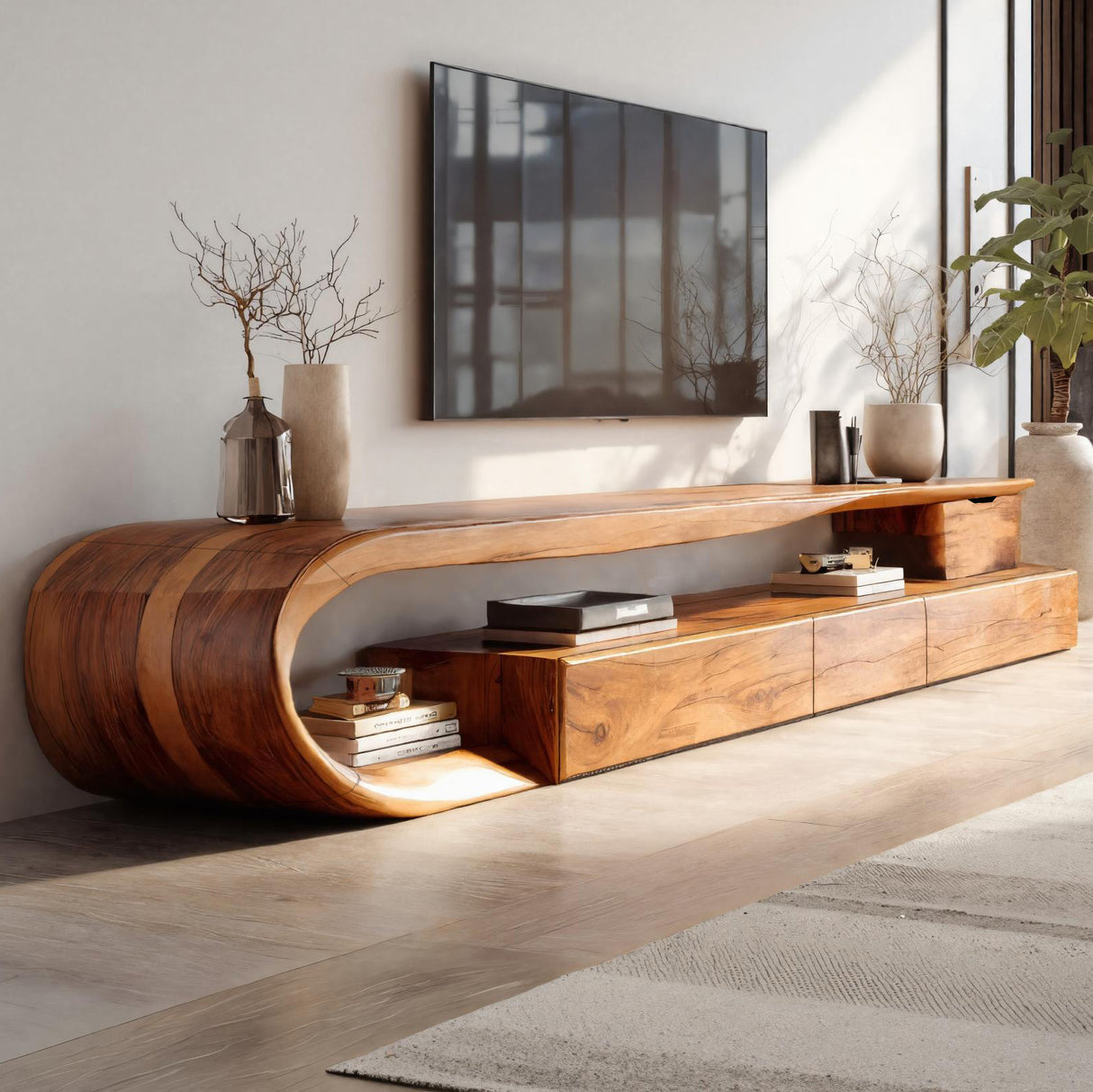 Modern Curved TV Console With Drawer For Living Room