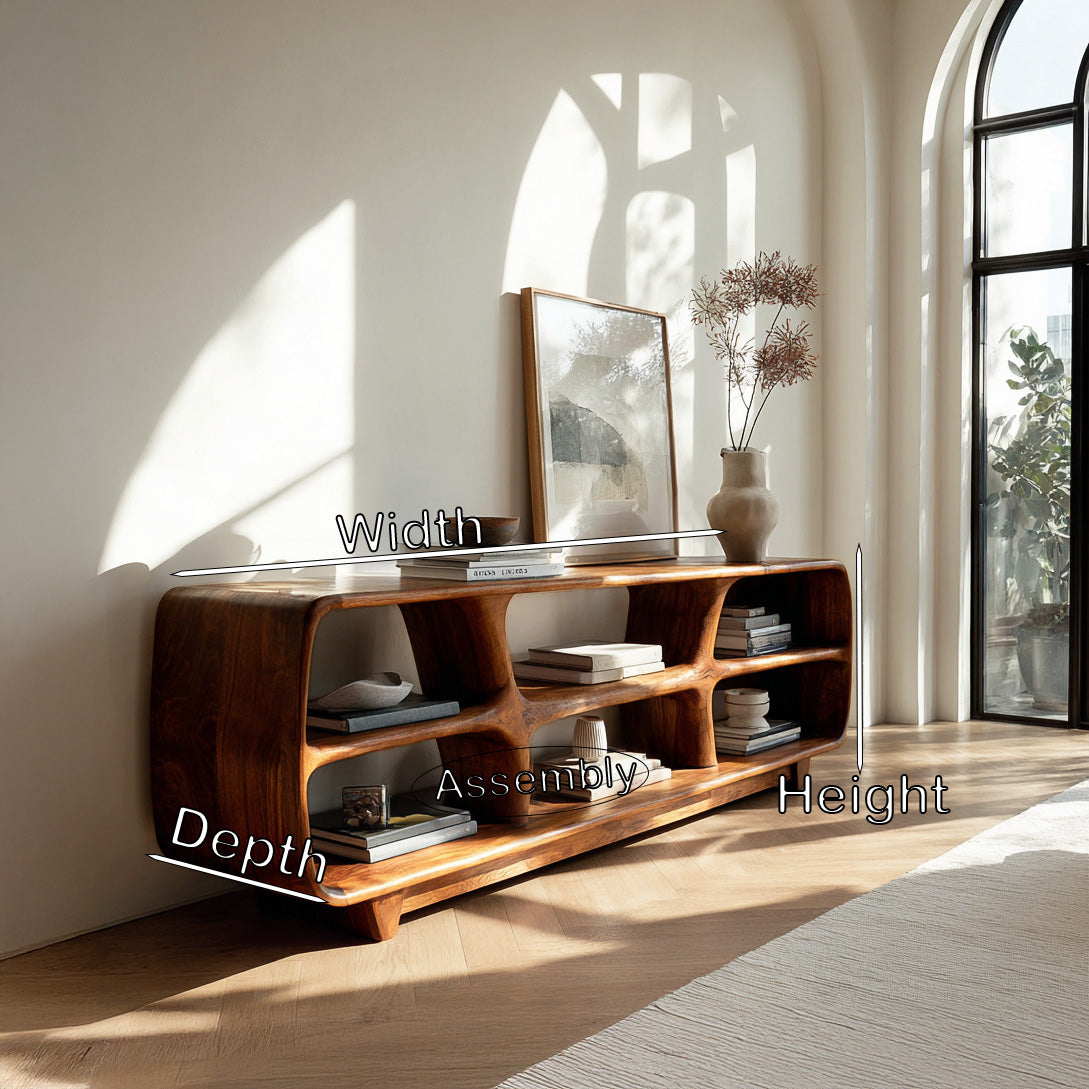 Contemporary Wooden Bookshelf With Six Display Compartments For Living Room