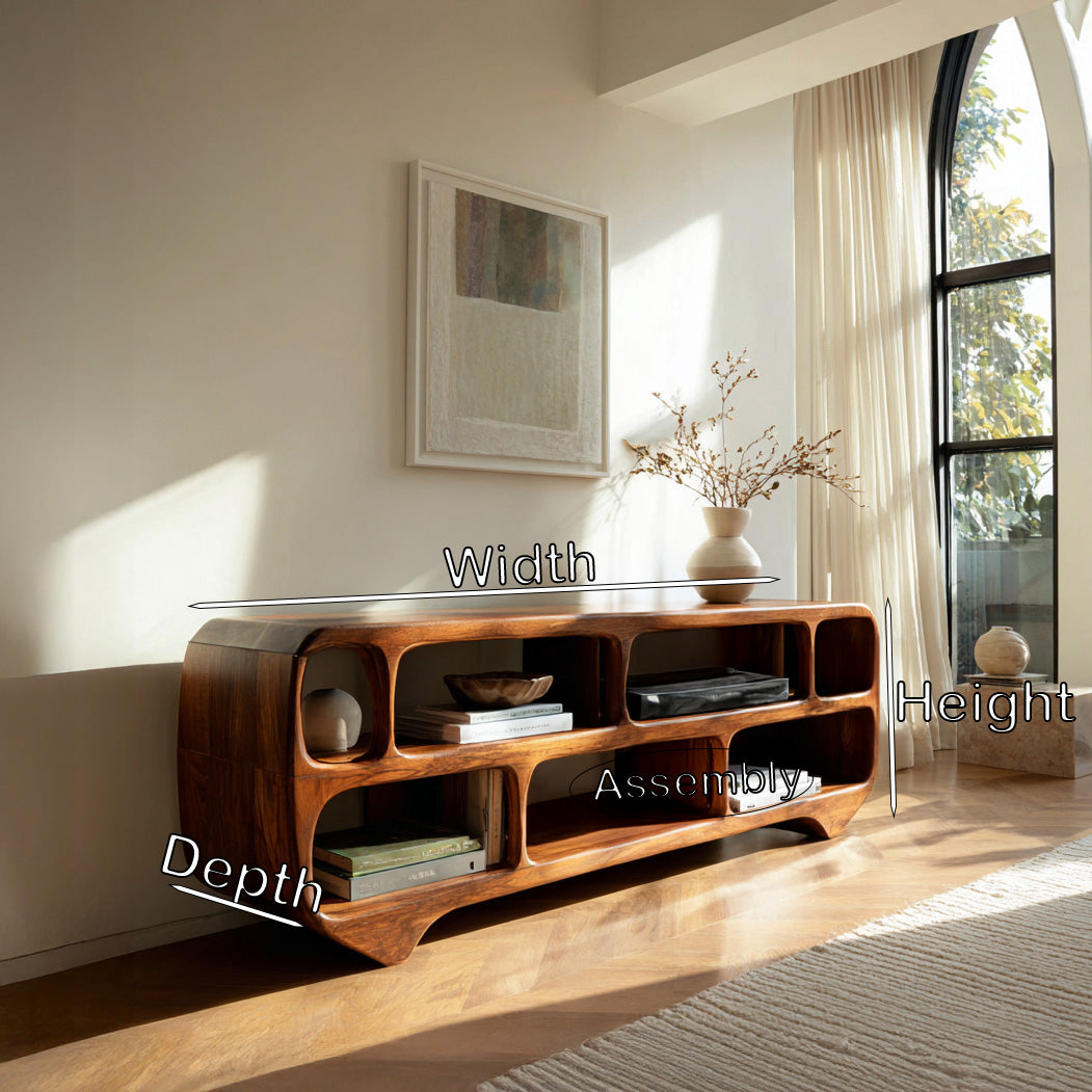 Organic Modern Rounded Low Bookshelf For Living Room
