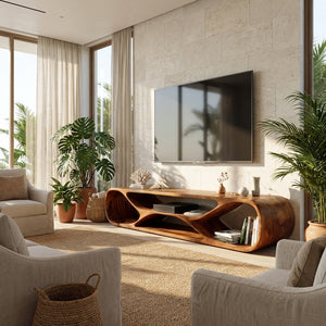 Contemporary Curved Wood TV Stand For Modern Living Room