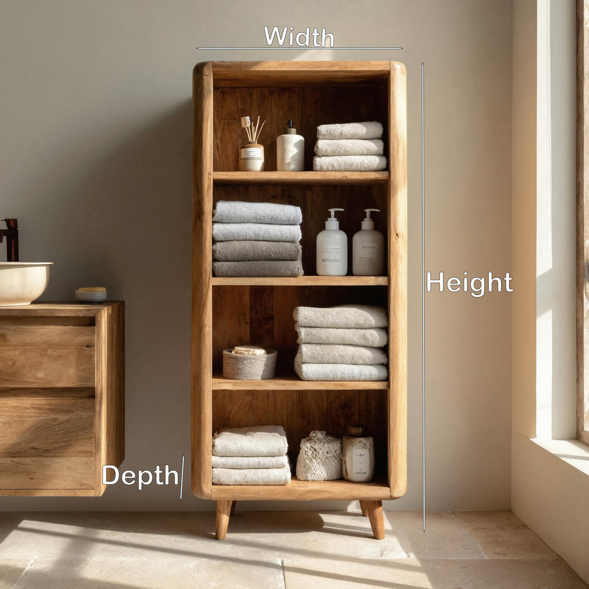 Handcrafted Wooden Open-system Bathroom Cabinet For Spa Decor