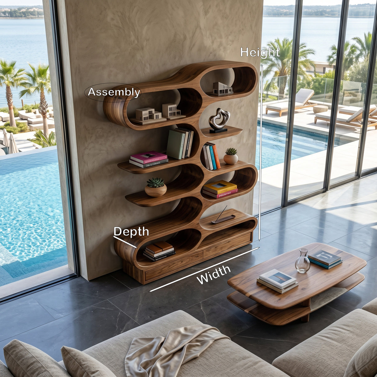 Organic Sculptural Bookcase For Designer Living Room