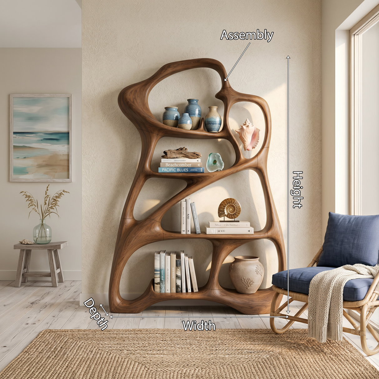 Organic Reading Corner Bookcase For Contemporary Interior