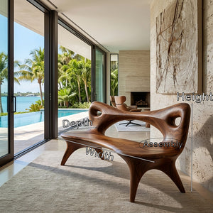 Contemporary Natural Wood Curved Bench For Living Room