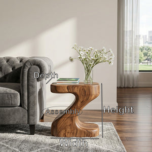 Organic Wooden Z-Shaped Side Table For Home Living
