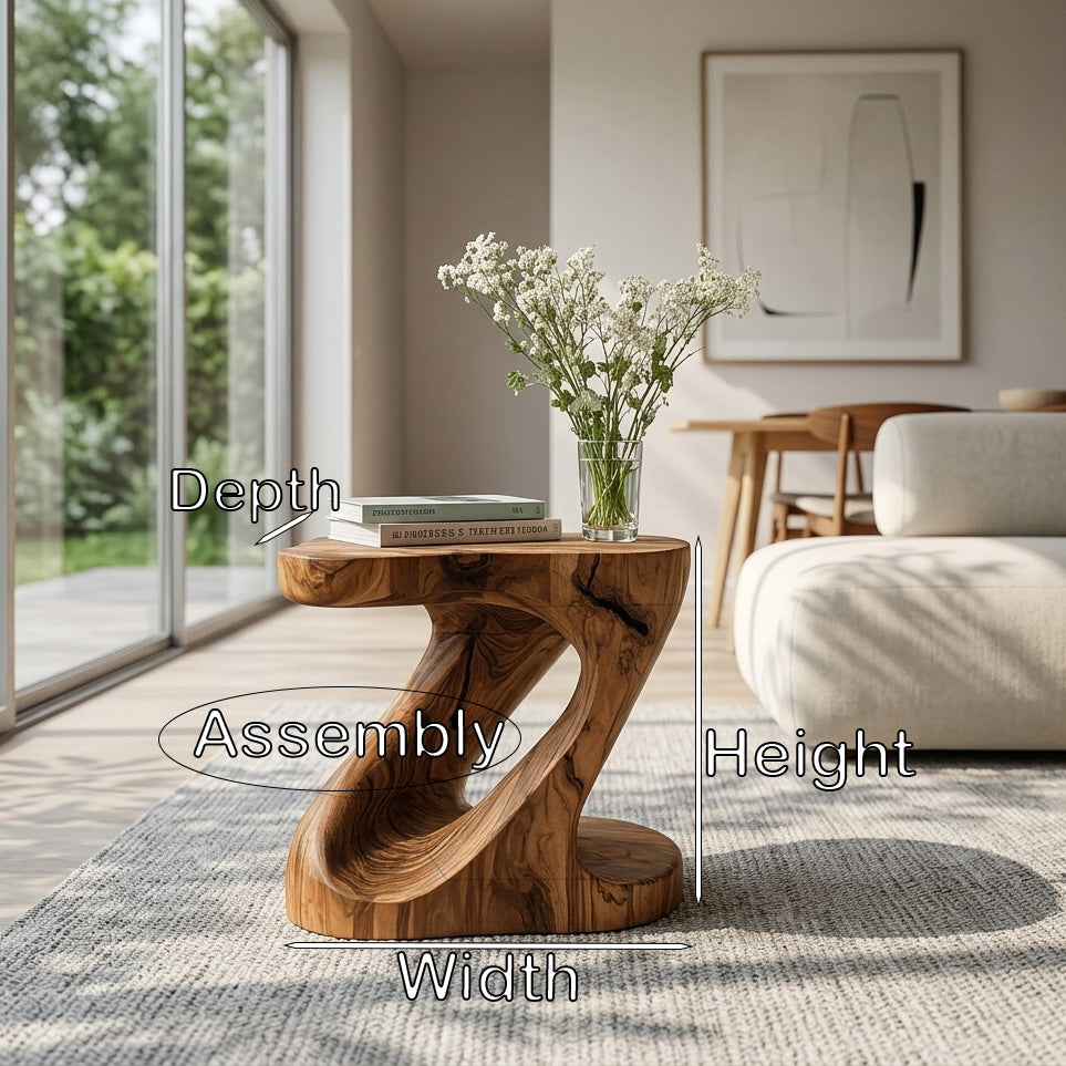 Minimalist Sculptural Wood Z-shaped Side Table For Home Decor