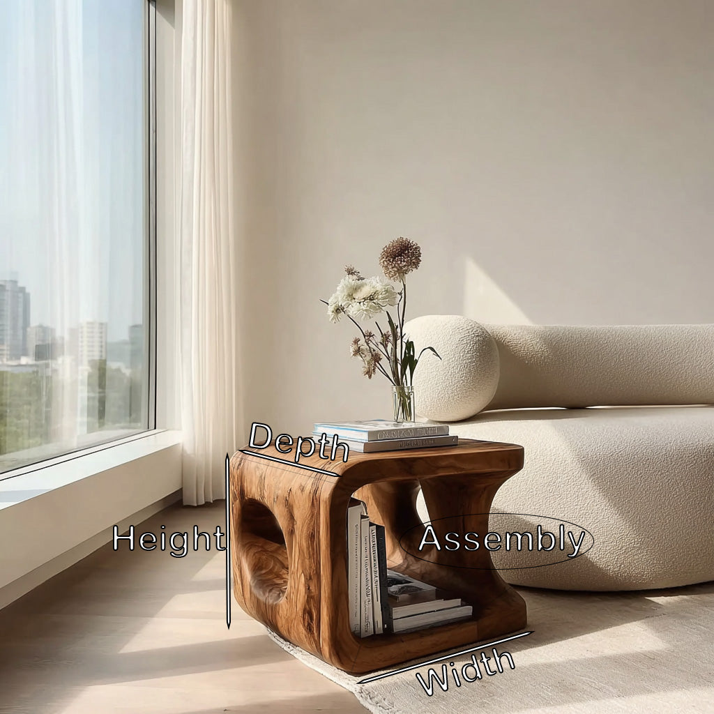 Organic Natural Wood Open Cube Side Table For Living Room
