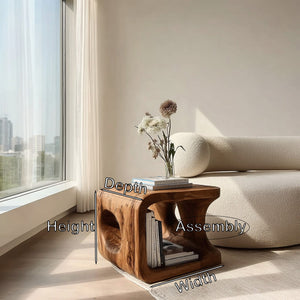 Organic Natural Wood Open Cube Side Table For Living Room