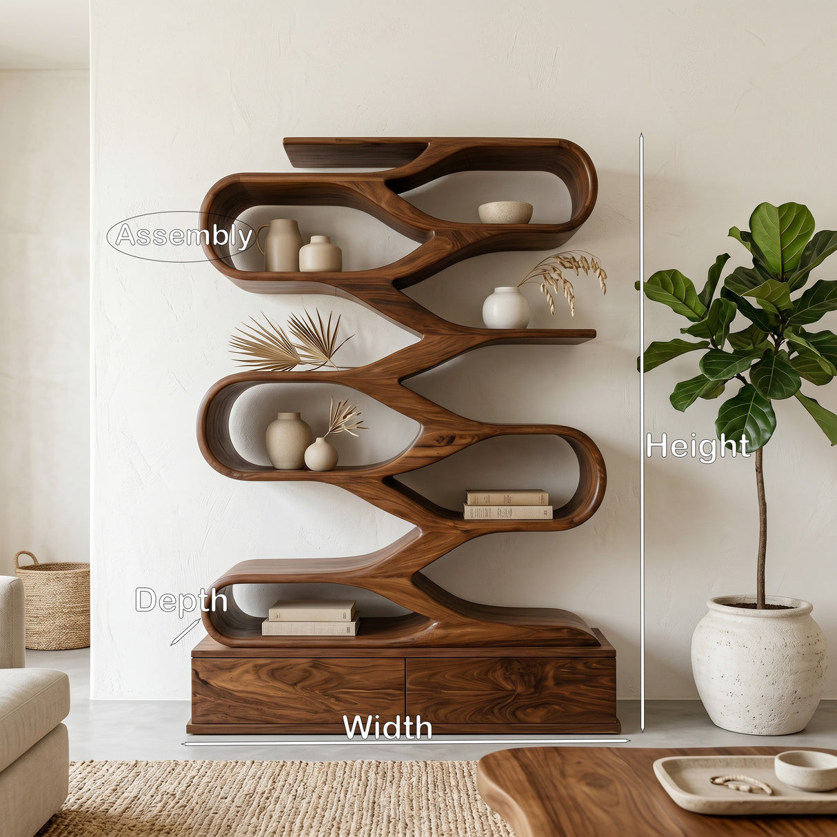 Modern Curved Display Bookshelf For Home Office