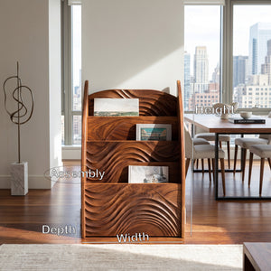 Contemporary Wooden Wave Carved Magazine Rack For Living Room