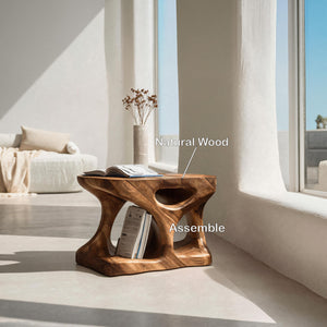 Scandinavian Solid Wood End Table With Minimal Curves And Open Shelf For Living Room