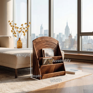 Organic Carved Wooden Magazine Rack For Home Storage