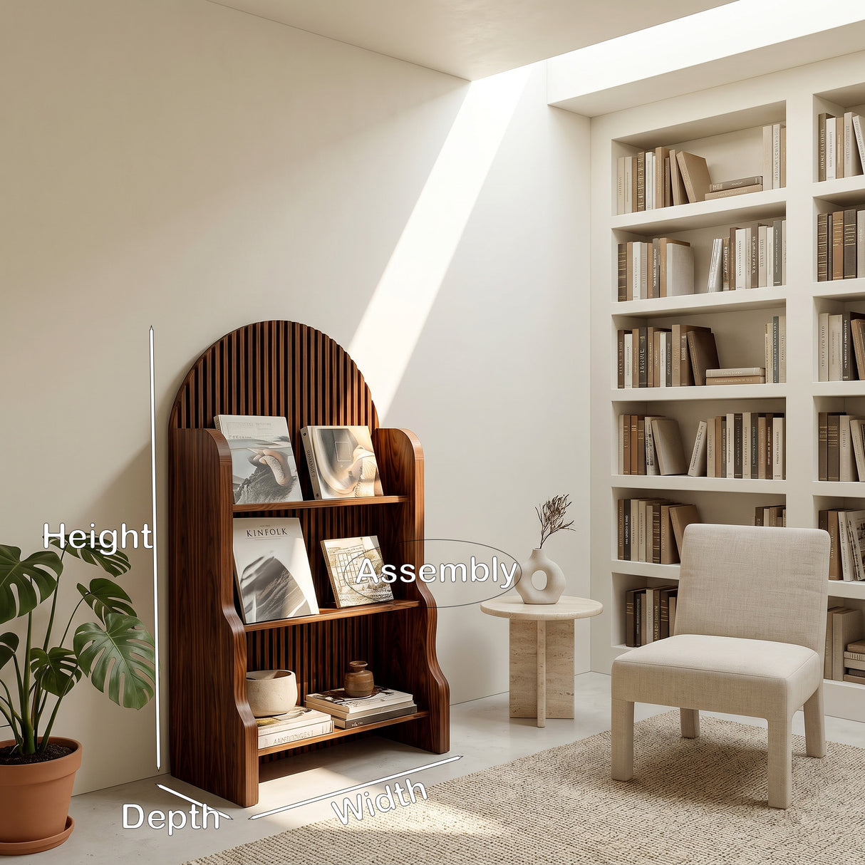 Organic Wooden Slatted Arch Magazine Rack For Living Room