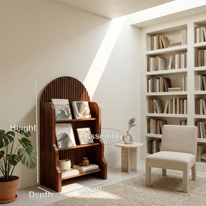 Organic Wooden Slatted Arch Magazine Rack For Living Room