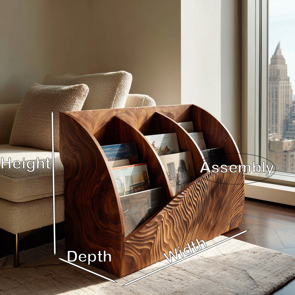 Contemporary Wooden Triple Section Magazine Rack For Living Room