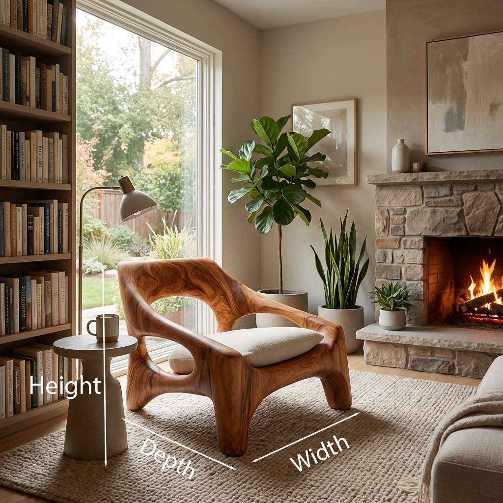 Contemporary Sculptural Wooden Chair For Outdoor Porch