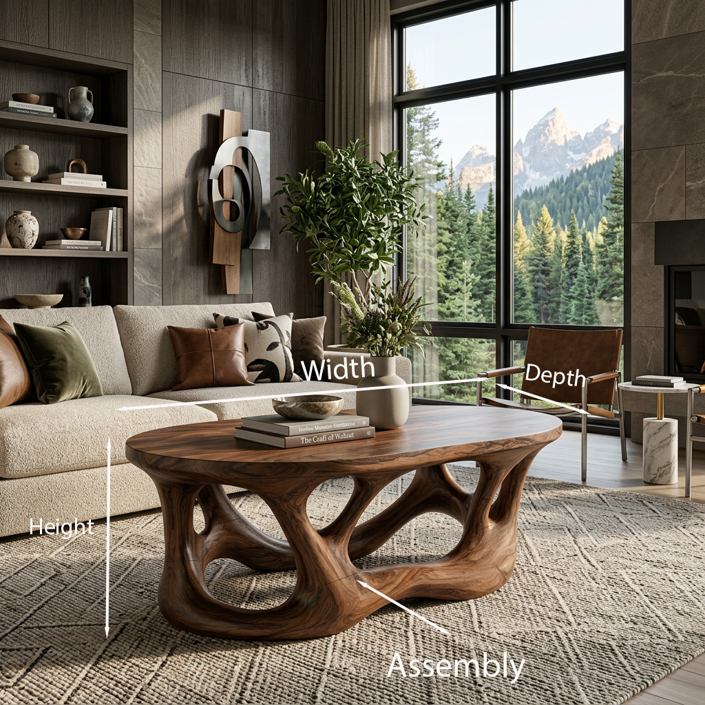 Organic Coffee Table With Flowing Sculptural Base For Contemporary Home
