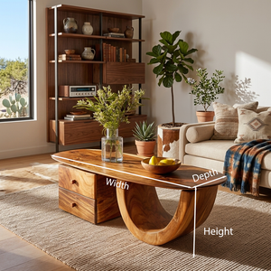 Modern Wood Oval Coffee Table With Drawer For Living Room