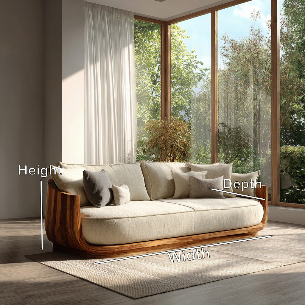 Modern Wooden Sofa With Flowing Rounded Edges For Home