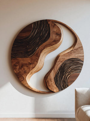 Round Sculptural Wall Art With Yin Yang Design For Living Room