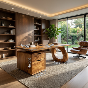 Organic Executive Desk With Bookshelf Storage For Library Office