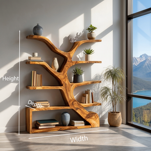 Organic Wooden Bookshelf Branch Form For Home Interior