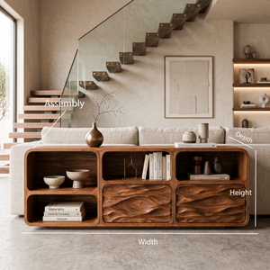 Contemporary Console Table With Wave Carved Drawers For Living Room