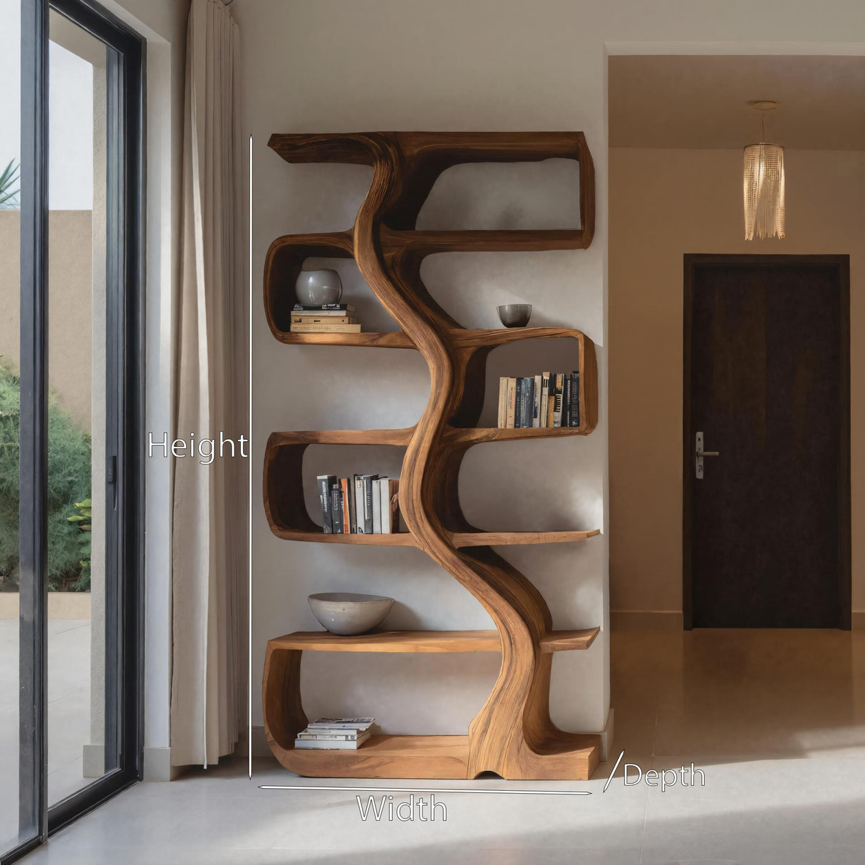 Organic Sculptural Bookshelf With Wavy Design For Living Room