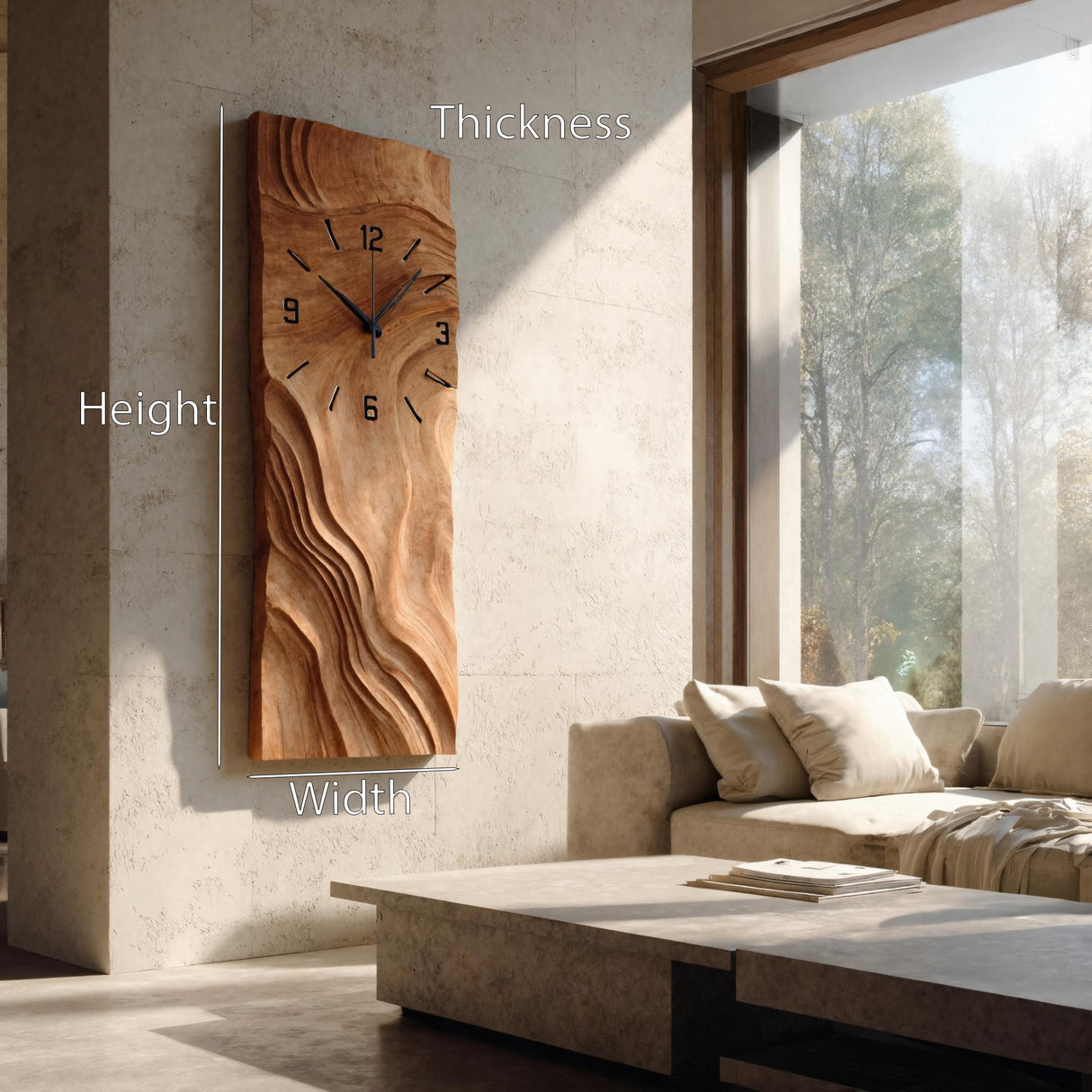 Organic Vertical Sculptural Wall Clock For Living Room