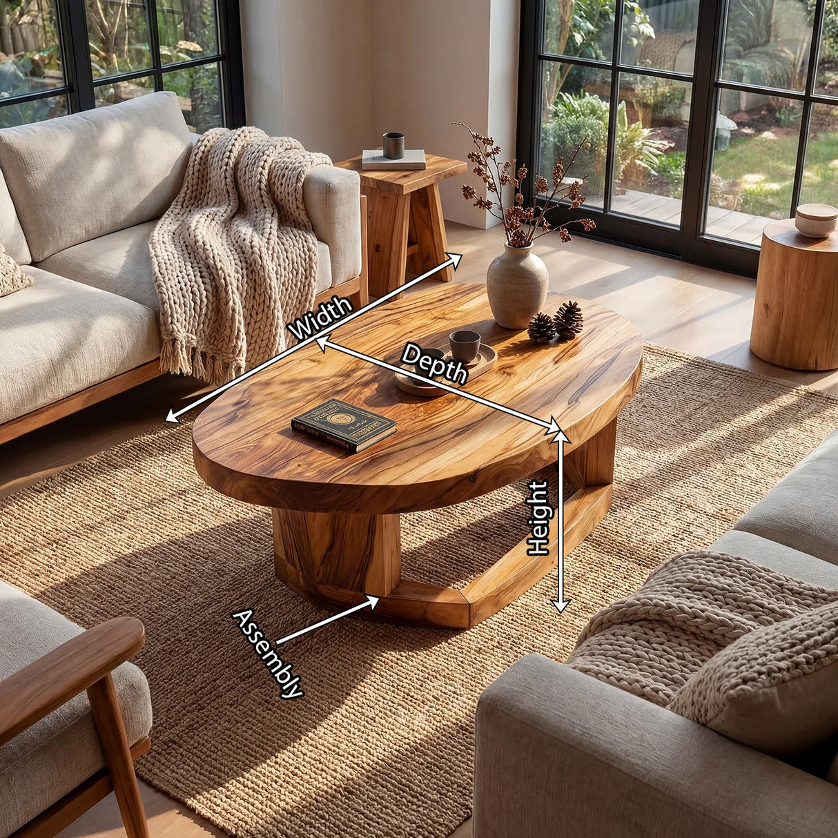 Mid Century Handcrafted Solid Wood Coffee Table For Furniture Decor