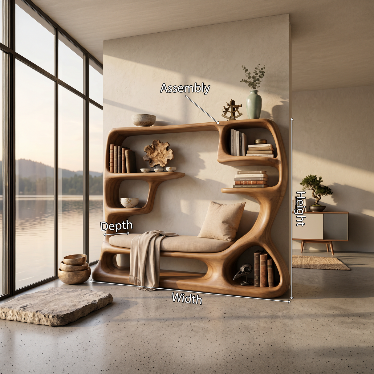Organic Window Seat Bookcase For Cozy Reading Space